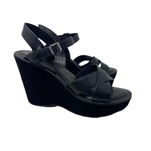 Kork-Ease Ava Black Leather and Suede Wedge Platform Sandal sz 9